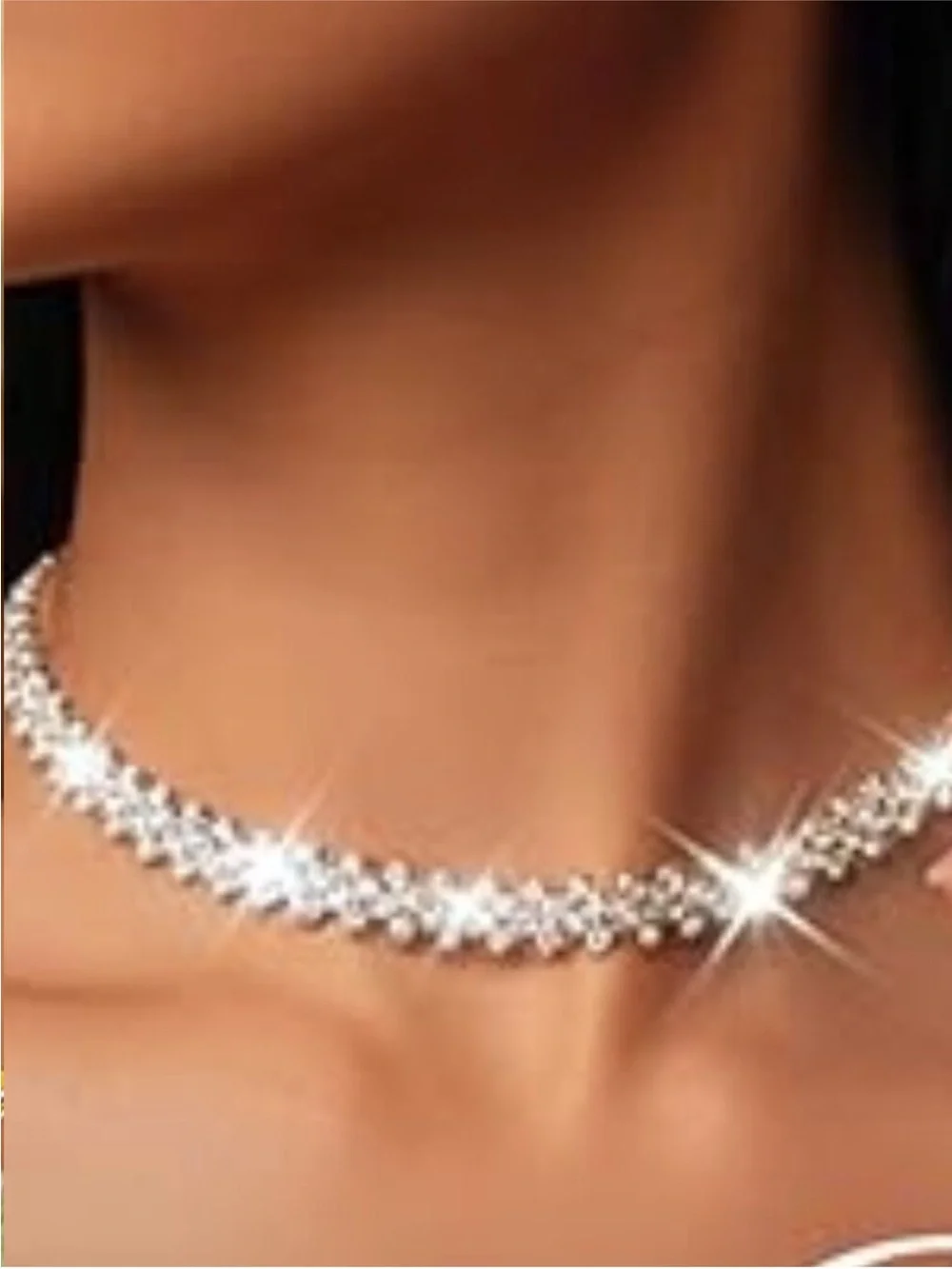 Rhinestone Choker Necklace Silver Diamond Row Cuban Prom‎ Wedding Party new